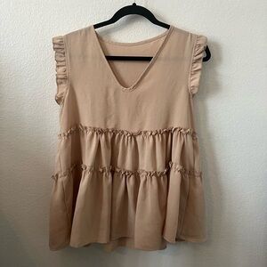 SHEIN Ruffled Sleeveless Blouse - Tan